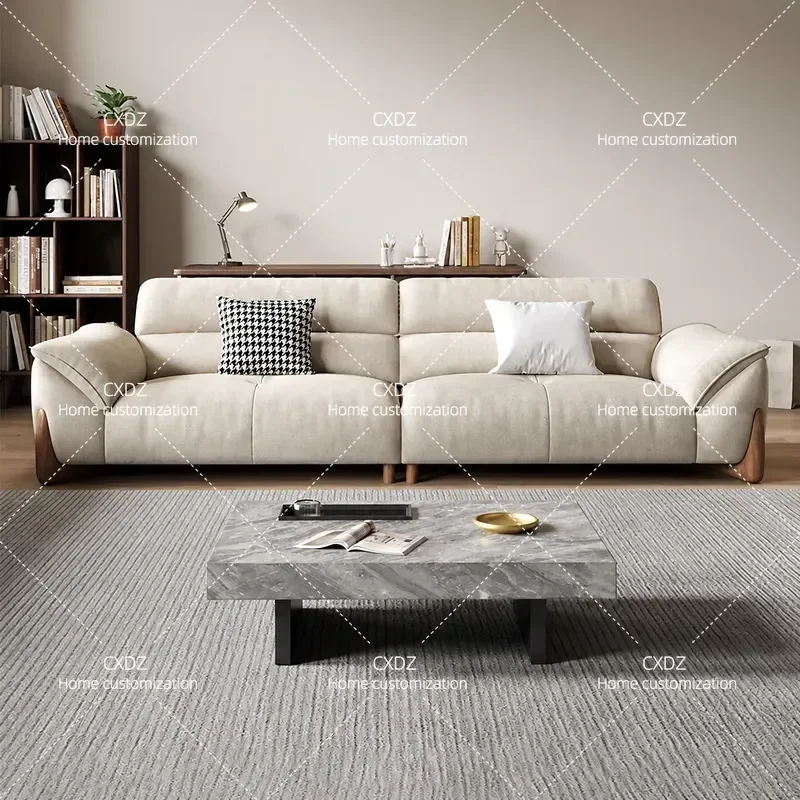 Modern Simple Cat Scratching Cloth Sofa for Small Apartment Living Room Straight Row Cream Retro Style Tech Fabric Flannel