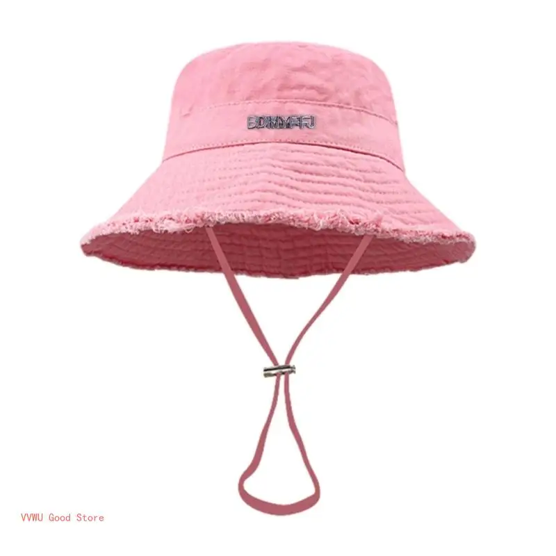 Adult Frayed Design Fisherman Hat Wide Brim Sunproof Bucket Hat Summer