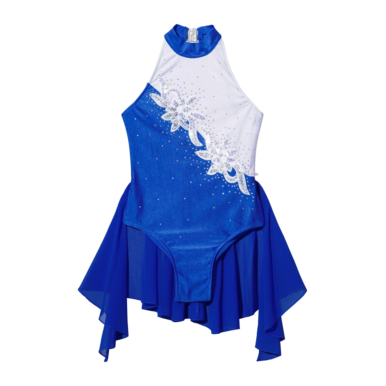 Child Girls Figure Skating Clothes Ballet Gymnastics Lyrical Dance Leotard Dresses Sleeveless Shiny Rhinestone Sequin Dancewear