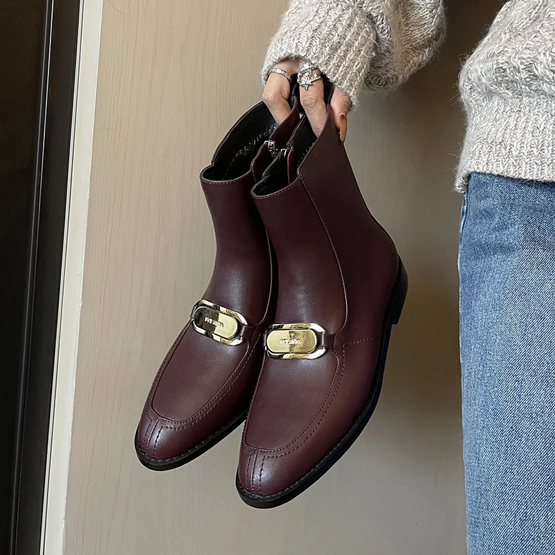 

Fashion News Women Ankle Boots Cow Leather Lady High Heels Slip-On Zipper Sexy Dress Western Boots Sexy Women Shoes Size 34-40