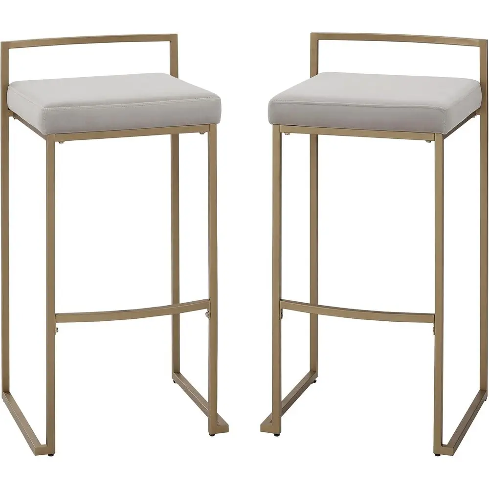 

Harlowe Upholstered Seat Bar Stools Set of 2, Gray and Gold