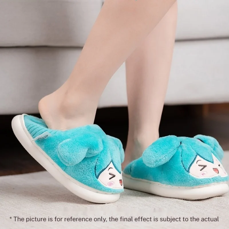 Autunno inverno Hatsune New Miku Home Shoes Anime periferiche Cartoon Cute Warm Plush Slipper Indoor antiscivolo Blue Gift Kids Adult