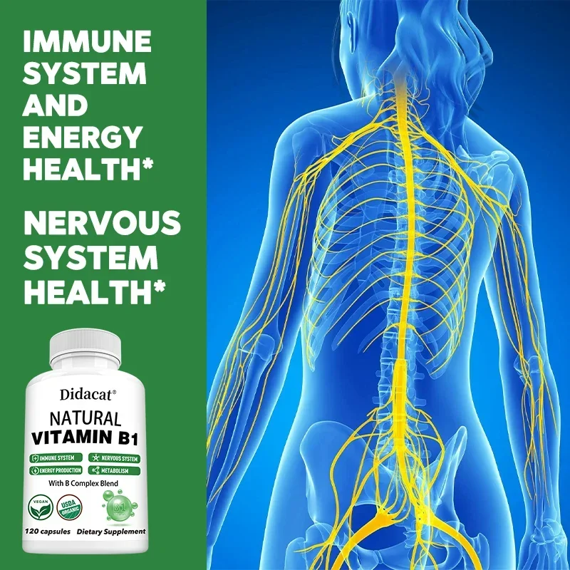 Natural Vitamin B1 B6 B12 Complex - Vitamin B1 Supplement, Essential B Vitamins for Men& Women, Nervous System, Immunity, Energy