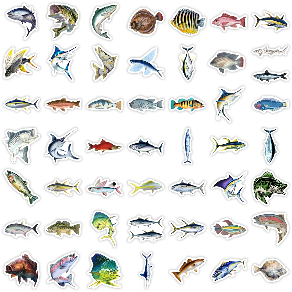 Cool Fish Artwork Stickers tuna fish Kids DIY Toy Gift Decorative Decal for Scrapbook Phone Luggage Bottles Waterproof