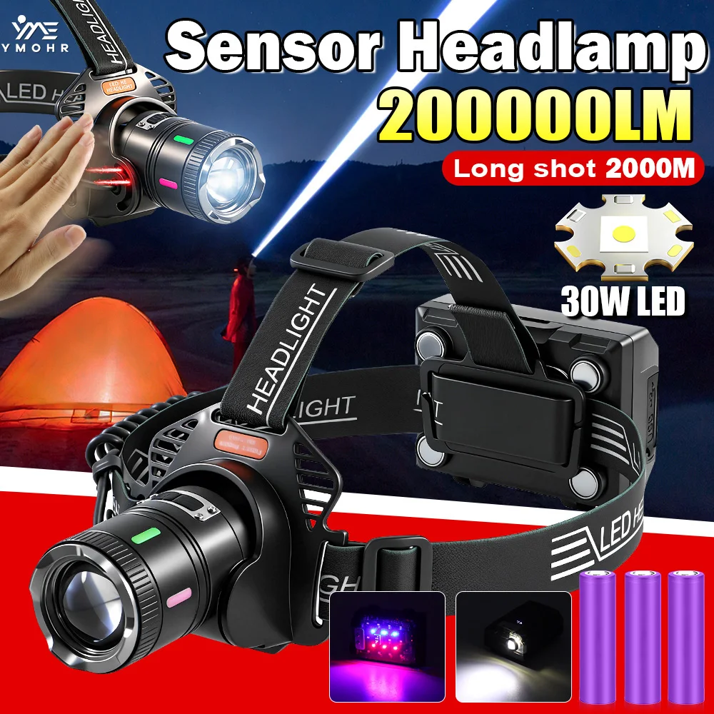 

Супер яркая фара 18650, аккумуляторы, внешний аккумулятор, налобный фонарь для механика, датчик, USB перезаряжаемый налобный фонарь, водонепроницаемый, для кемпинга, пешего туризма