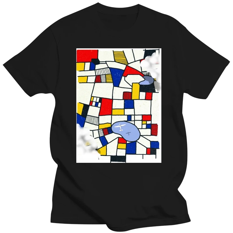 les champs de mondrian T Shirt abstract cubism map airplane plane clouds fields red white