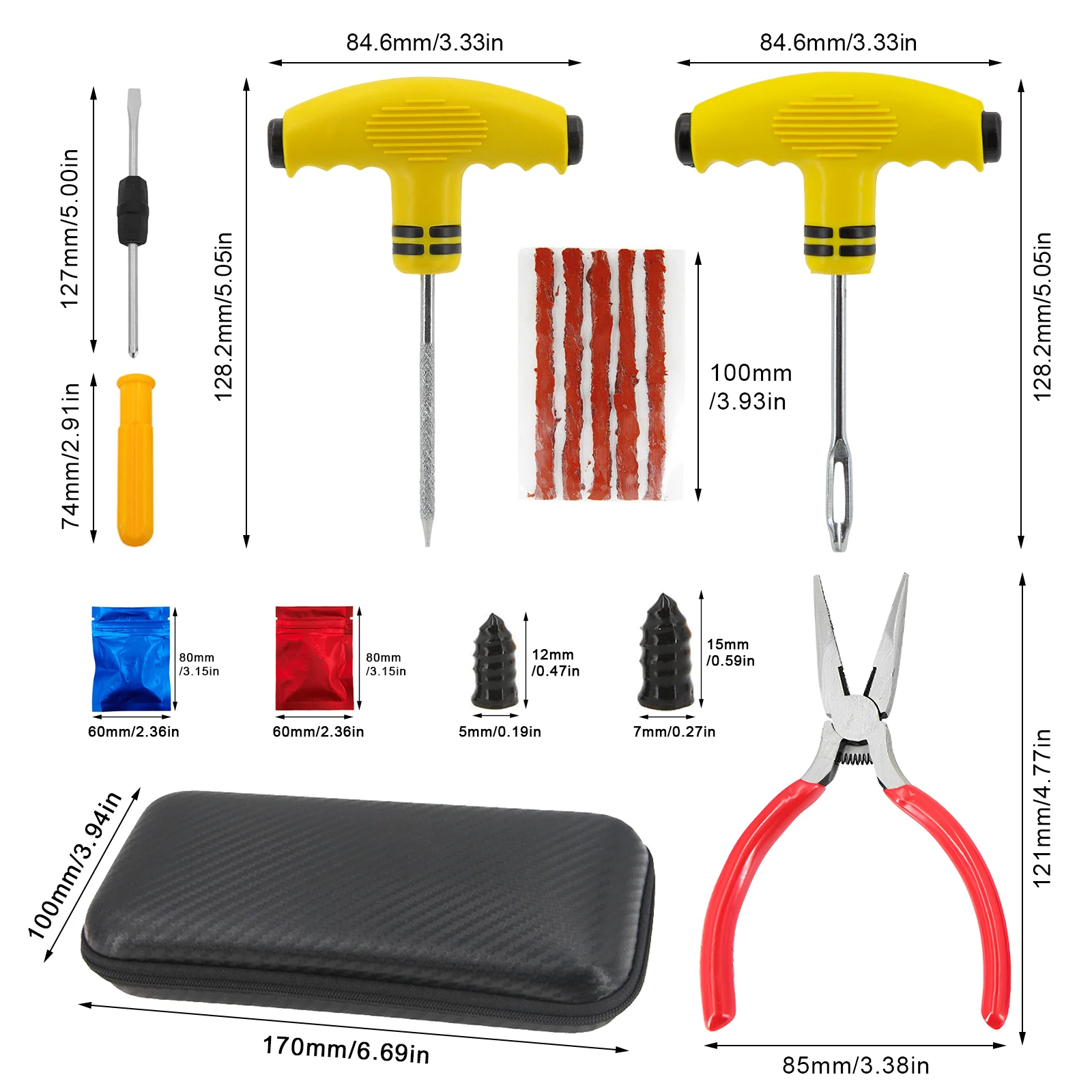 Car Tire Repair Tool Kit Auto Emergency Flat Tyre Puncture Needle Nose Pliers Tyre Nail Rubber Plugs Car Motorcycle Accessories