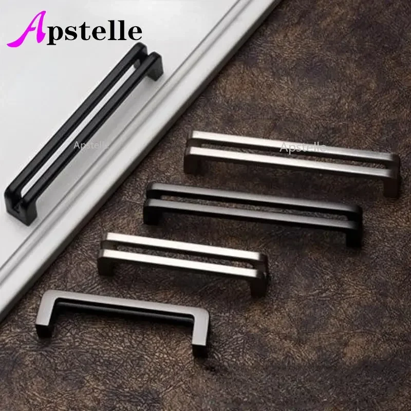 New Chinese Double Handle Door Zinc Alloy Brushed Matte Black Hollow Handle Bookcase Drawer Handle Knobs Handle Hardware