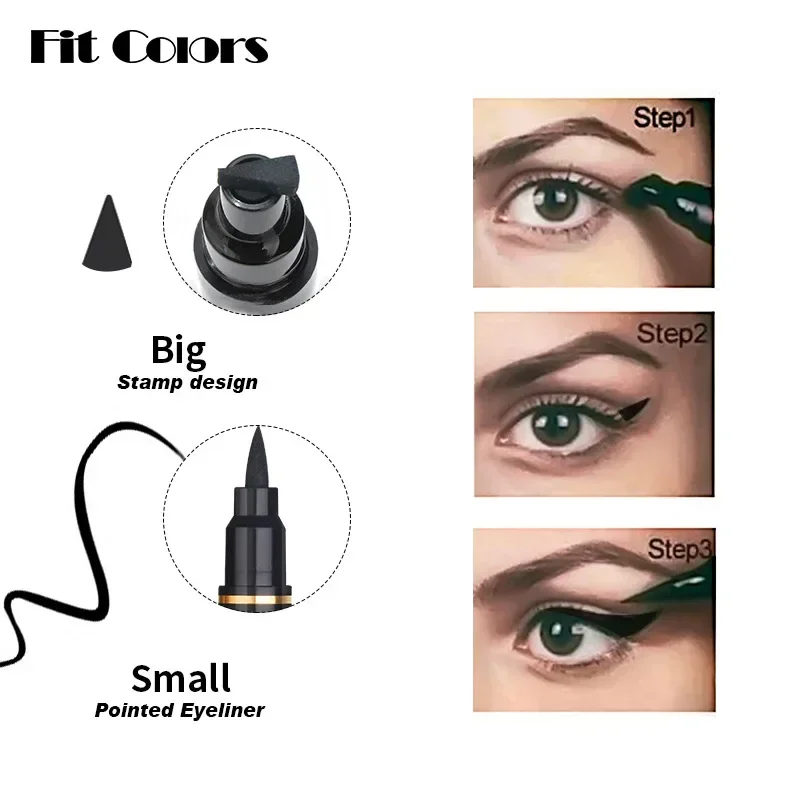 Heallor wasserdichter schnell trocknender schwarzer Eyeliner-Bleistift mit Eyeliner Big Seal Stempel Liquid Eyeliner Pen Double-Ended Eyeliner Cosmet