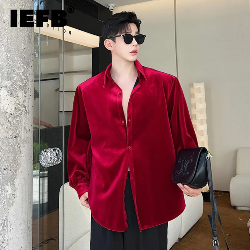 IEFB Temperament Men Shirt Long Sleeve Turn-down Collar Men Korean Style Casual Tops Trendy Men\'s Clothing Light Luxury 9C1470