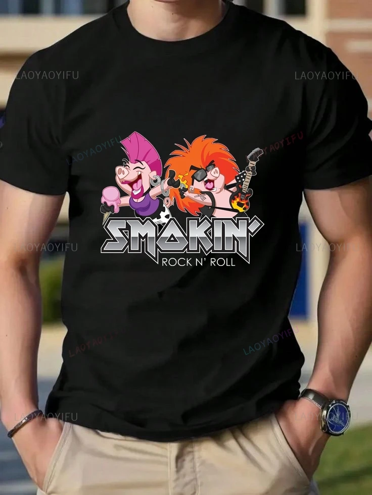 

Smokin' Rock n' Roll, модная футболка с классическим рок-принтом, подходящая для мужчин и женщин, изготовлена из хлопкового материала