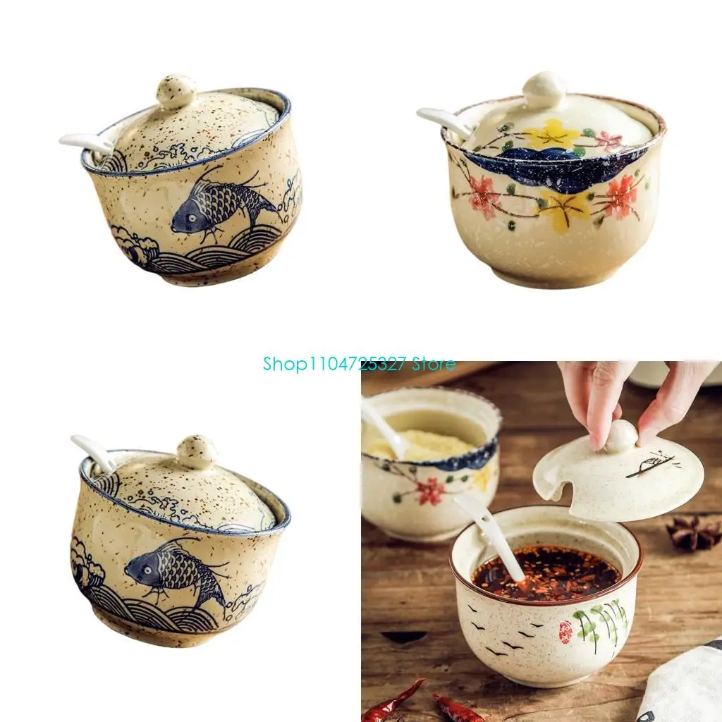 

D8KF Decorative Salt Glaze Ceramic Sugar Jar Enhances Home Aesthetic