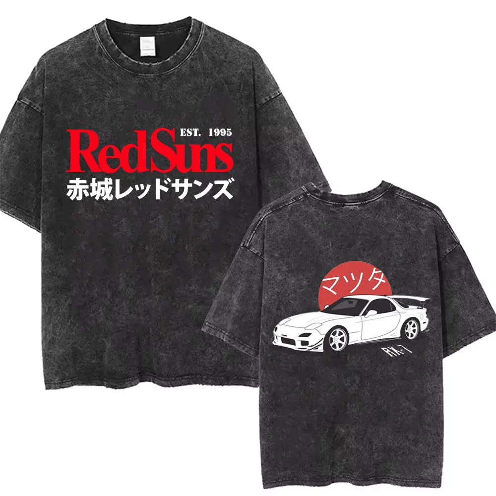 Japanese Anime Initial D Drift AE86 Washed Vintage Black T-shirt Takumi Fujiwara Fans T Shirts Men's Manga Oversized T-shirts