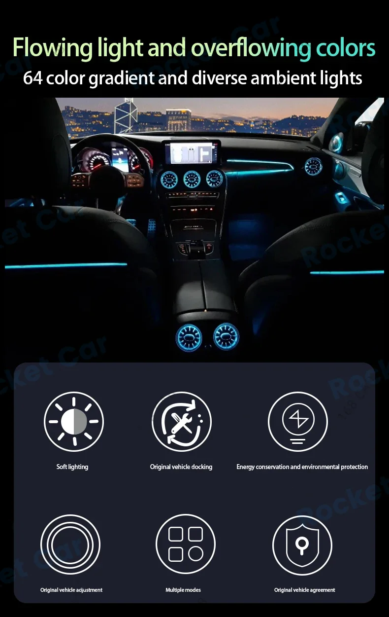 64 farben LED Turbine Vents Umgebungs Licht Für Mercedes Benz W205 X253 GLC Coupe C43 C63s Auto Lautsprecher Abdeckung dekorative Lampe Teil – Detail 4