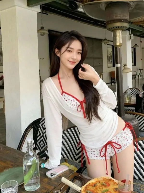 

Женский комплект бикини и пляжной накидки из четырех предметов с эффектом утяжки живота, для термальных источников, с чашечками для груди