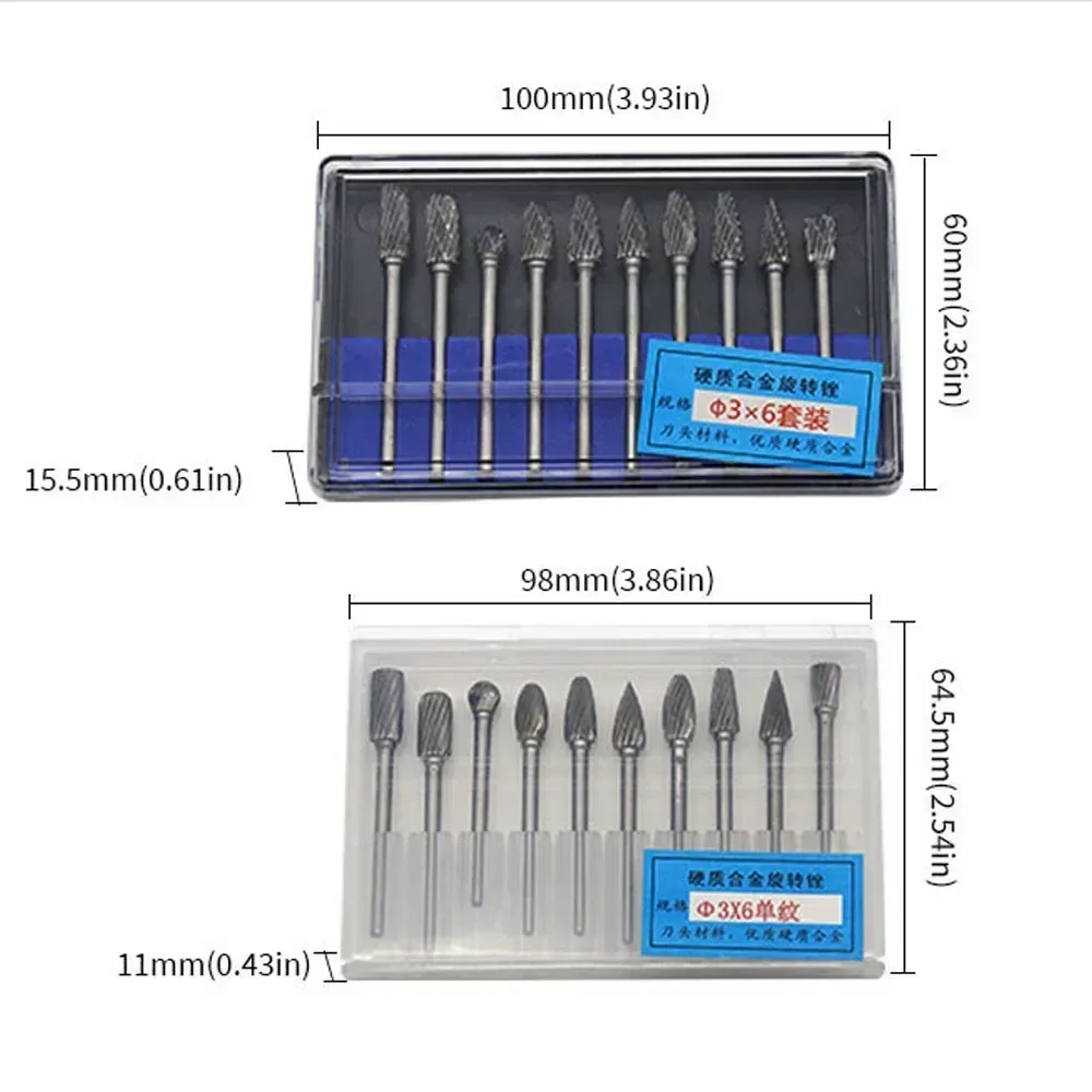 

10 шт. 3*6 мм роторная фреза из карбида вольфрамовой стали двойной роторный напильник деревообрабатывающий инструмент для резьбы по дереву для деревообработки, шлифования