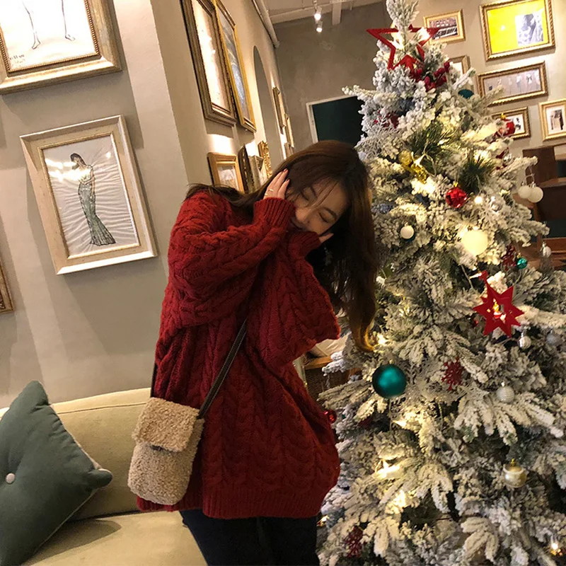 Pull tricoté femmes pulls nouveau à manches longues col rond décontracté tricot pull haut pour femme chandails Sueters De Mujer Q1434