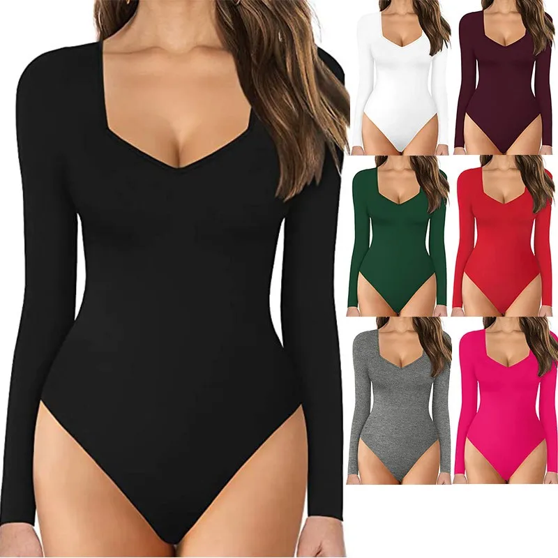 Women's Long Sleeve Button Capri Jumpsuit Bodycon Bodysuit Women Skinny Medium Weight Cut Out Bodysuits & One Pieces Body Femmes