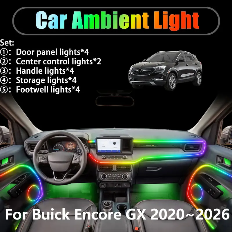 

For Buick Encore GX 2020~2026 2021 2022 2/18 in 1 Car ambient lighting Led trunk interior led lights USB RGB Ensemble Streamer