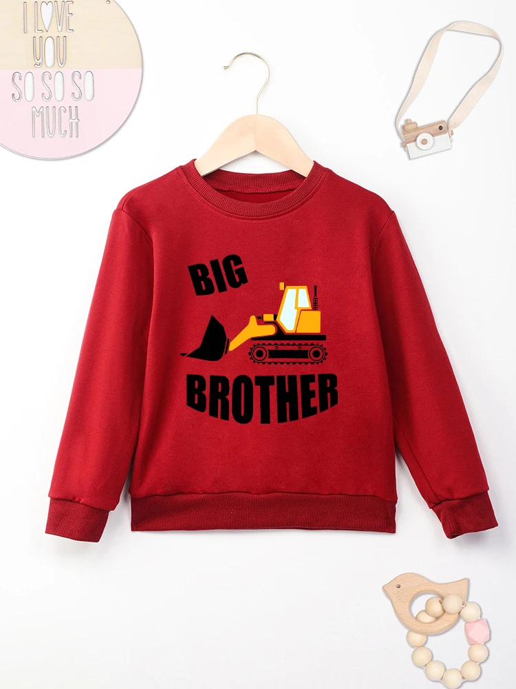 Bulldozer BIG BROTHER Boys Sweatshirt Streetwear Casual Play Kids Clothes O-neck Red Fashion Child Hoodie High Quality Dropship