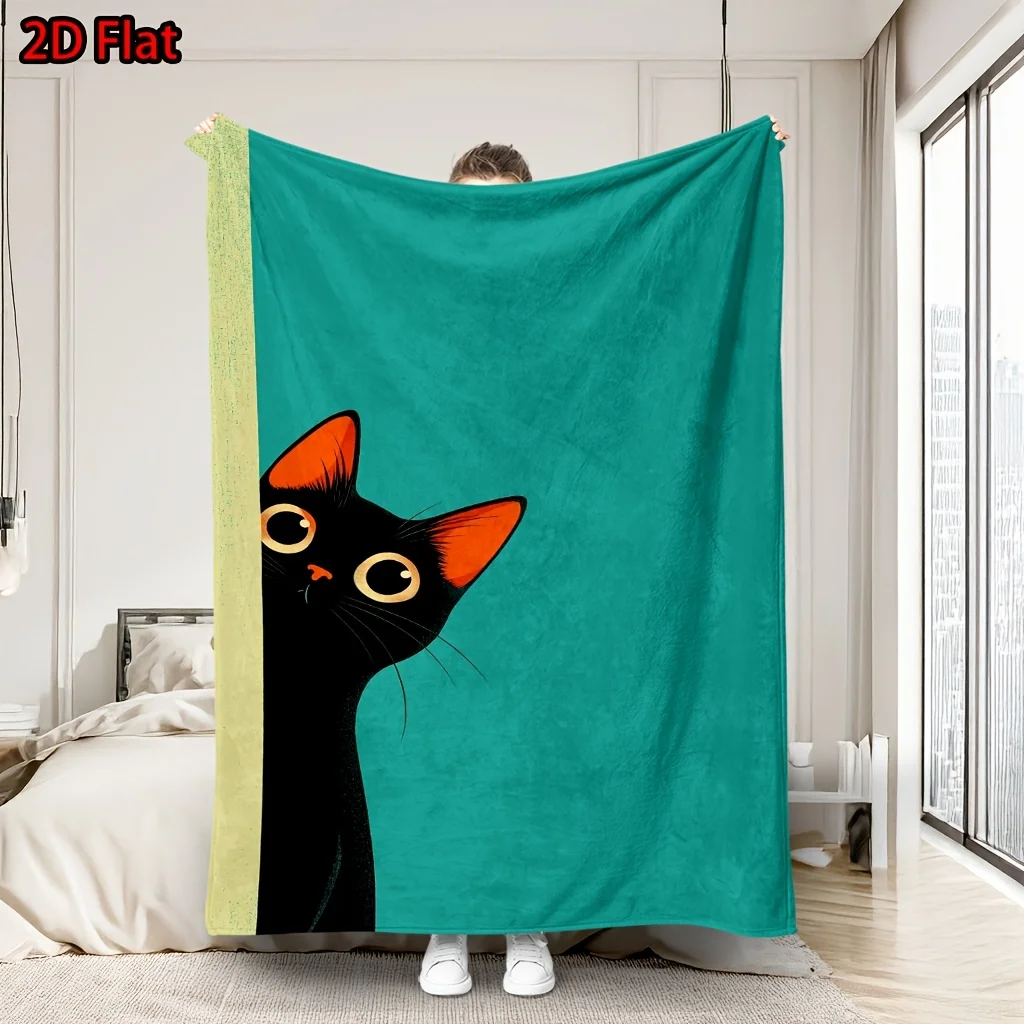 Stylish Cat Art Throw Blanket Teal Aqua Color Couch Decor Bed Throw Cozy Pet Lover Minimalist Modern Home Gift Idea