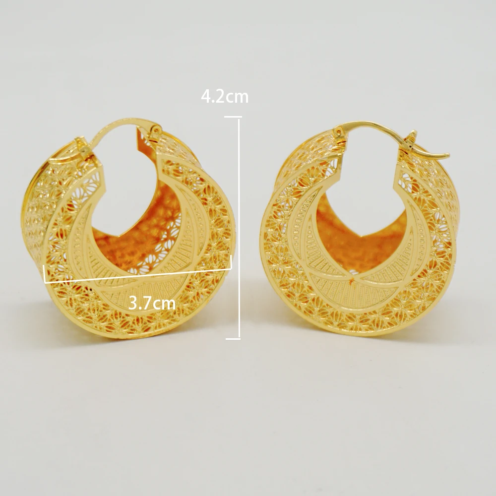 Luxury Jewelry Hollow Out Ear Clip Earrings Dangle Drop Copper Hoop Earrings Circle Earrings For Women Wedding African Jewelry