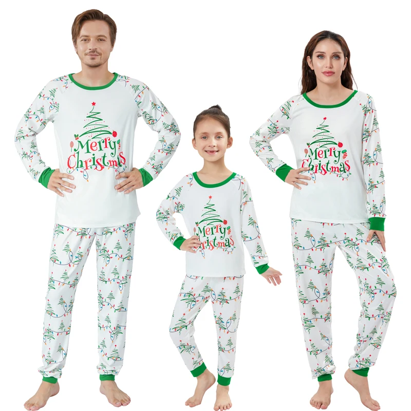 Family Matching Christmas Pajamas Set with Long Sleeve Tops and Cozy String Lights Print Pants Sleepwear for the