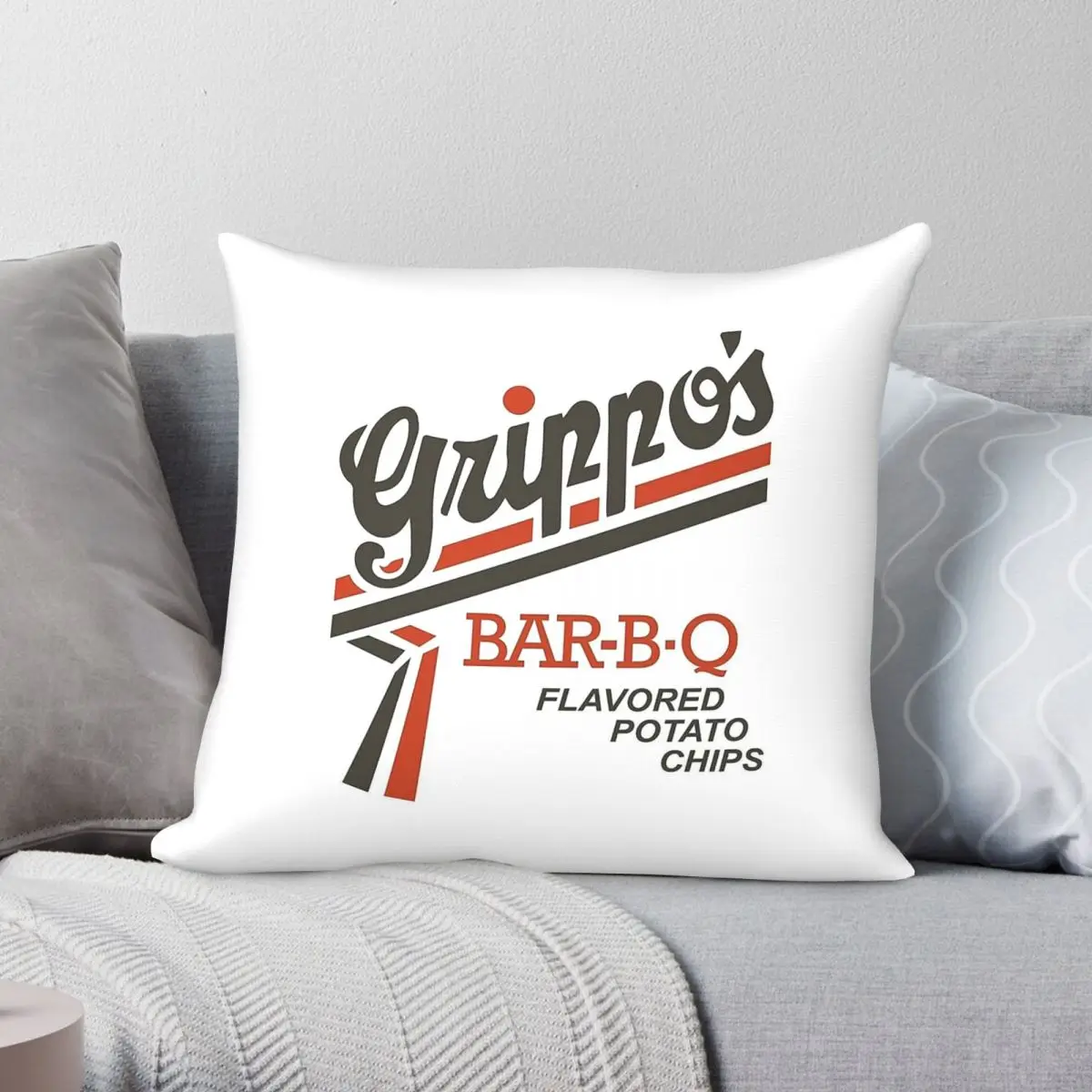 Grippos Bar-B-Q Funda de almohada cuadrada con diseño de papas fritas, poliéster, lino, terciopelo, estampada, con cremallera, funda decorativa para almohada, funda para cojín para el hogar