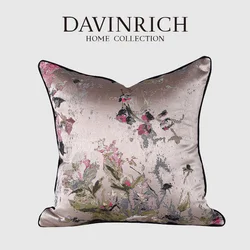 DAVINRICH Impressionistic Painter Style Cushion Covers Naked Pink Flowers Jacquard Art Throw Pillow Case 45x45cm Chic Home Décor