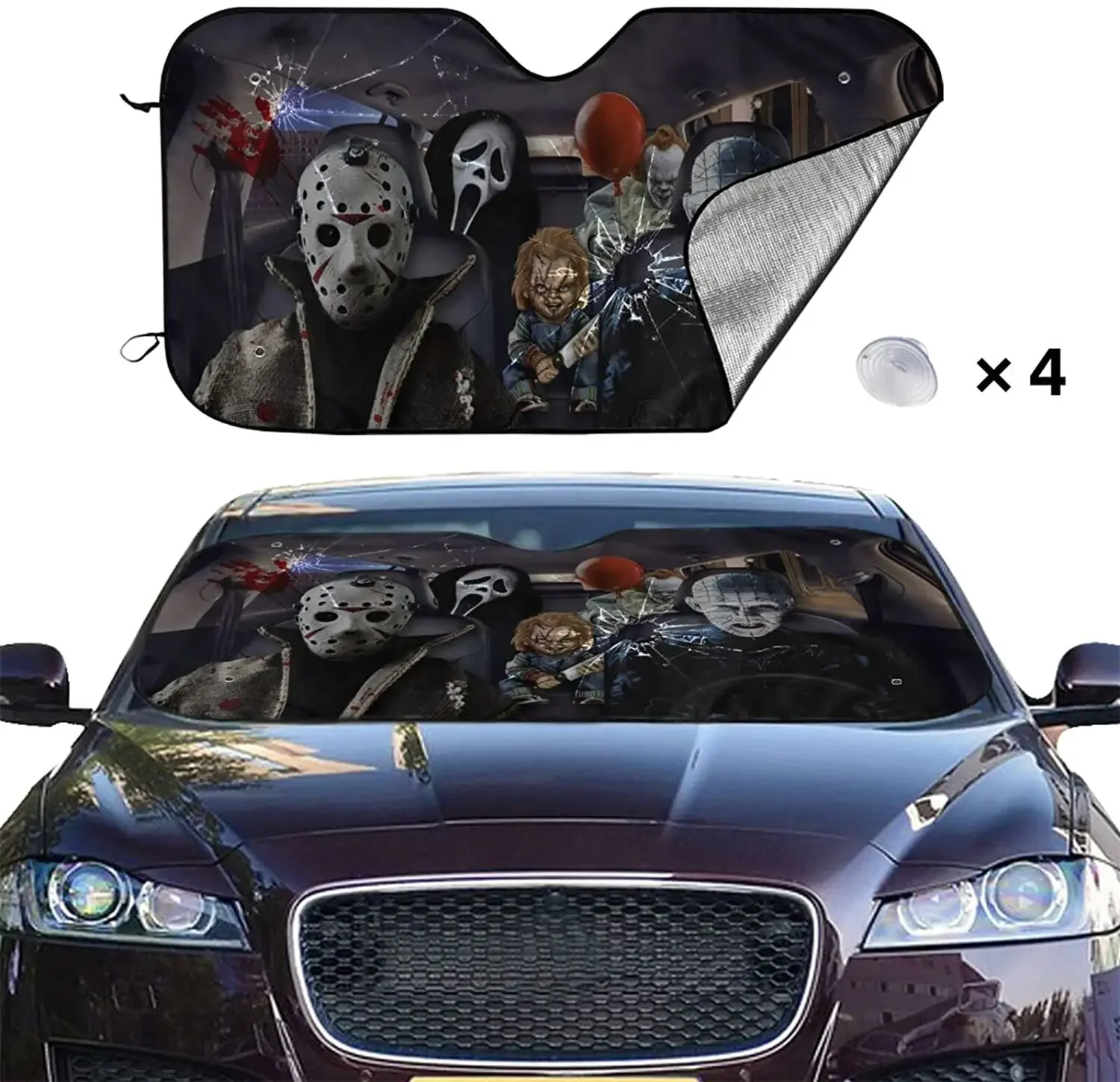 Horror Movie Car Windshield Sunshade Cartoon Characters Auto Front Window Sun Shades Block UV Rays Sun Visor Protector for Cars