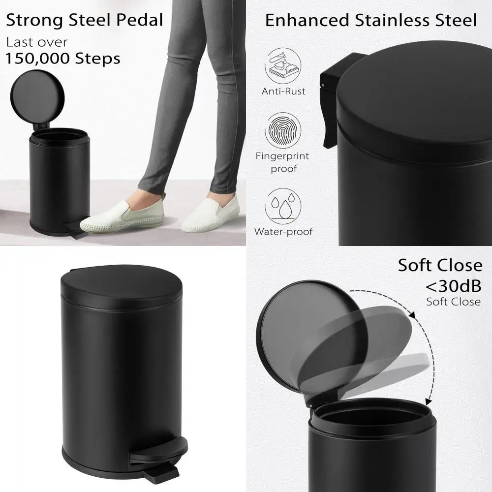 

Compact 1.2 Gallon Matte Black Trash Bin with Lid, 4.5L Bathroom Wastebasket, Ideal for Home & Office Use