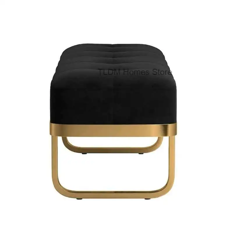 

Luxury Nordic Stools Living Room Velvet Porch Furniture Customizable Shop Rest Hallway Ottoman Metal Bench Bed End Stool Sofa
