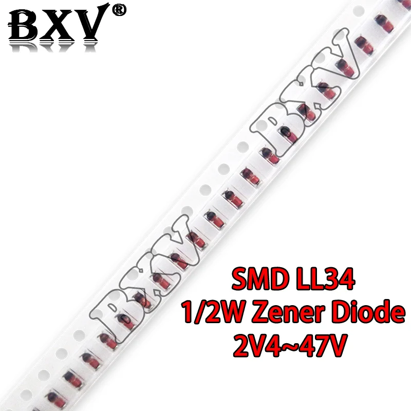 100PCS/LOT New 0.5W 1/2W Zener Diode SMD Diode ZMM5V1 ZMM3V0 3V3 3V9 4V7 5V1 7V5 8V2 10V 12V 15V 16V 18V 20V 24V LL34 3.3V 3V3