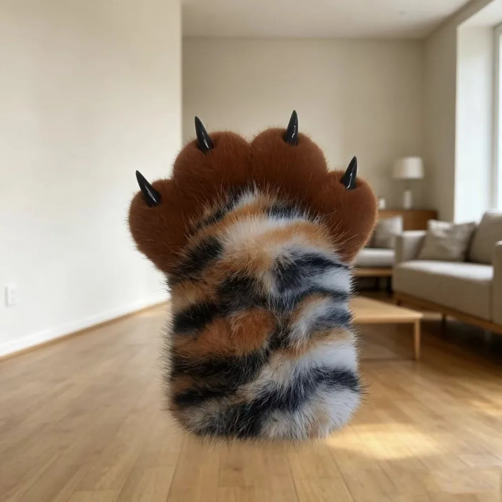 ノベルティタイガープリント獣の爪グローブ-ファーリーストライプコスプレコスチュームグローブ-コスプレ小道具-暖かい猫の手グローブ-ハロウィン