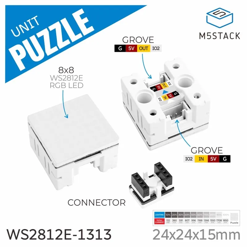 M5Stack Unit Puzzle Красочный блок управления освещением RGB Светодиодная матрица WS2812E
