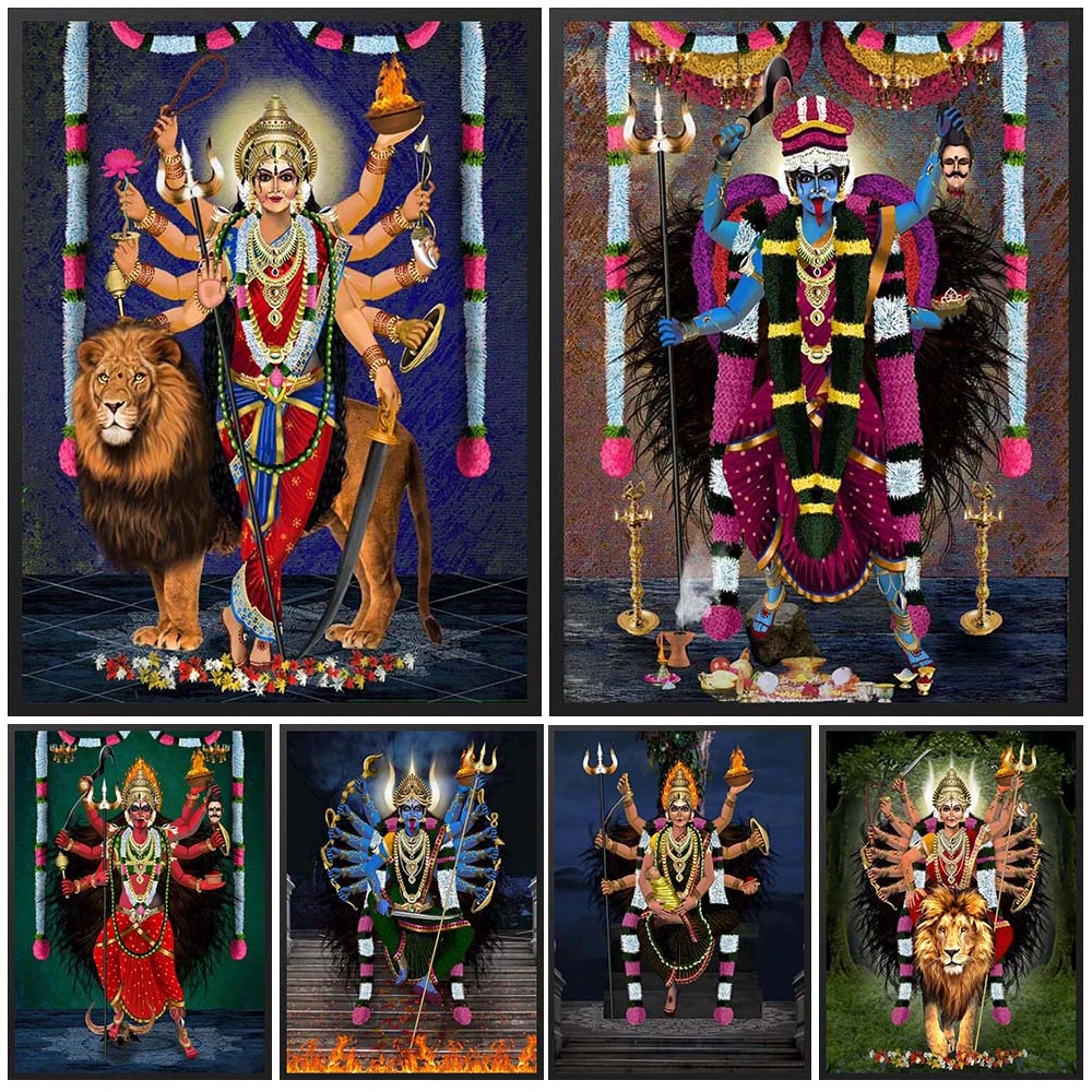

Parvati Goddess Posters Indian Religion Shiva Family Wall Pictures For Living Room Poster Wall Art Canvas Painting Unframed