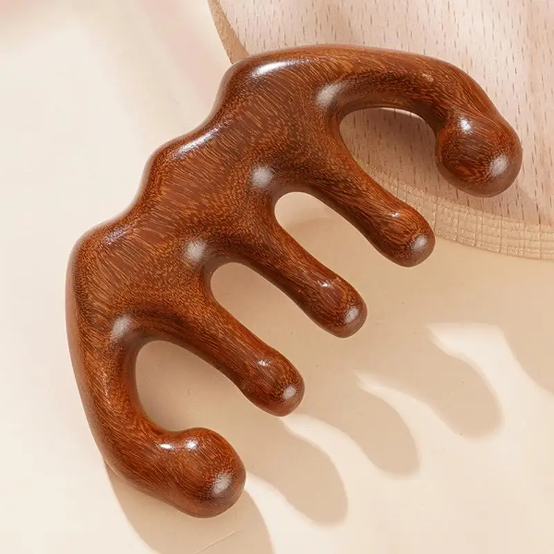 Neuer Holztherapie-Massagekamm für Kopf, Gesicht und Kopfhaut, Gua Sha Massagegerät aus Natürlichem Sandelholz mit Breiten Zähnen für Gesichts- und Körpermassage