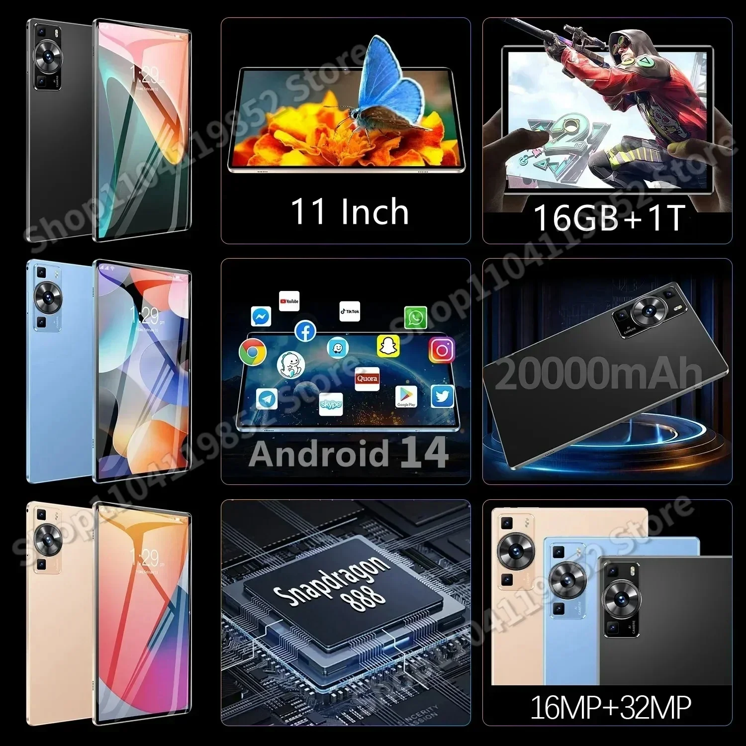 Original P60 Pro Snapdrago 888 Tablets 16GB+1TB 11Inch 4K 20000 mAh Android 14 5G WIFI Dual SIM Card Phone Call Tablet PC