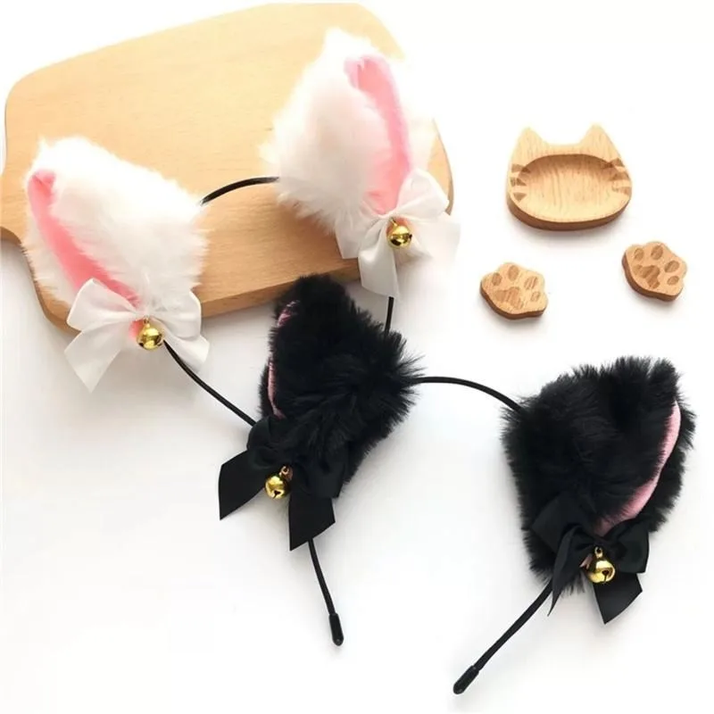 Faux Fur Ears Headband Bowknot Bells Cat Fox Cute Girls Ears Headwear for Halloween Cosplay Costume Accessories