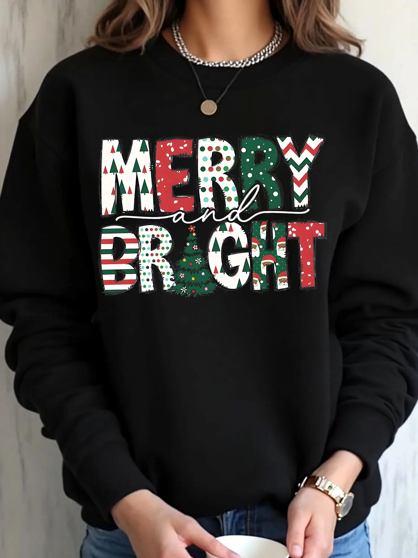 

Женская толстовка большого размера с рождественской елкой и текстовым принтом для верхней одежды