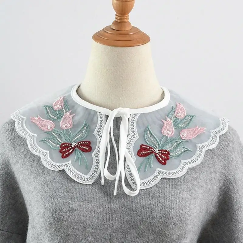 P88A الفتيات مطرزة الأزهار طوق كاذبة فستان الدانتيل الملابس طوق الزخرفية