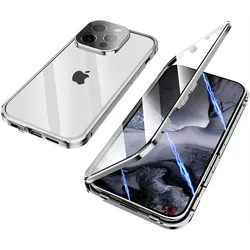 360 Full Body Protection Magnetic Metal Bumper Case for IPhone 15 14 13 12 11 Pro Max Plus 15Pro IPones Front Back Glass Cover