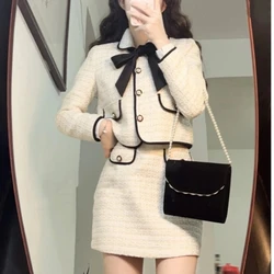 Autumn New Outfits Fashion 2 Piece Sets Women Cropped Jackets High Waist Button Mini Skirt Suit Korean Elegant Set Y2k Clothes