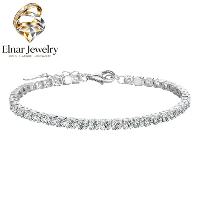 

Elnar Jewelry Luxury Solid Platinum PT950 Women's 2MM Moissanite Diamond Bracelet Full Diamond Tennis Chain