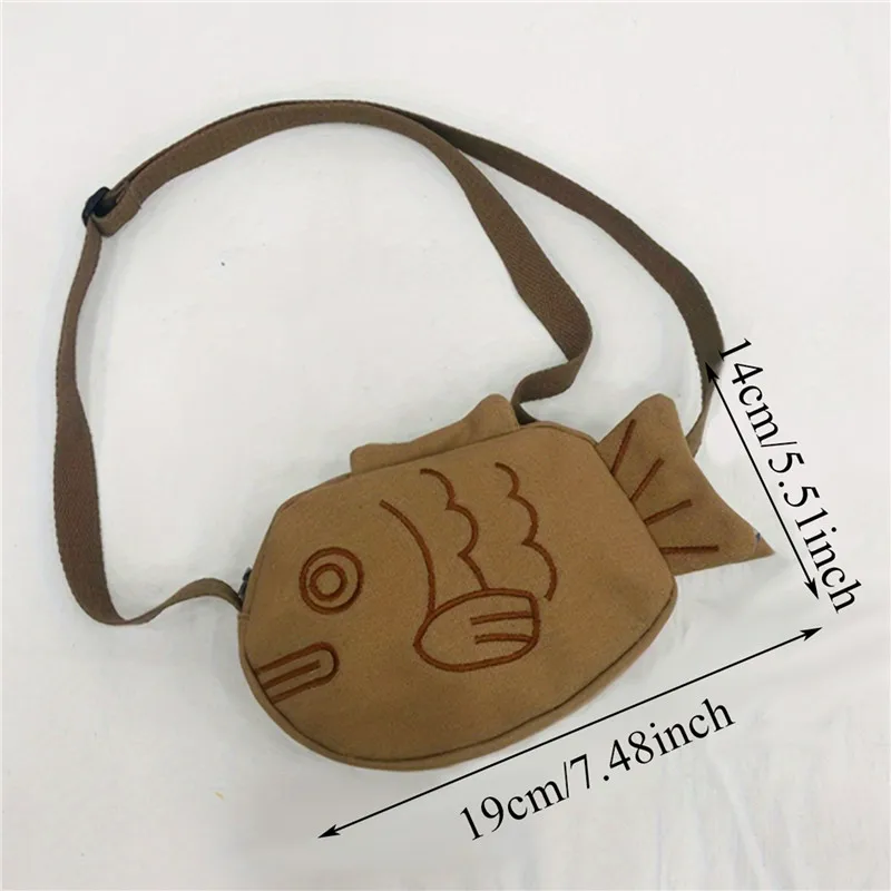 Fish Shape Canvas Messenger Bag Mini Crossbody Bag Fashion Cute Embroidery Portable Zippered Small Purses Handbags 2024