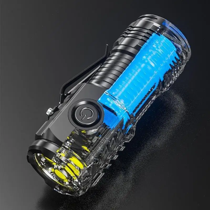 Three-Eyed Mini Led Flashlight Super Power Strong Light Super Bright Type-C Rechargeable Portable Outdoor Lighting Flash Lights