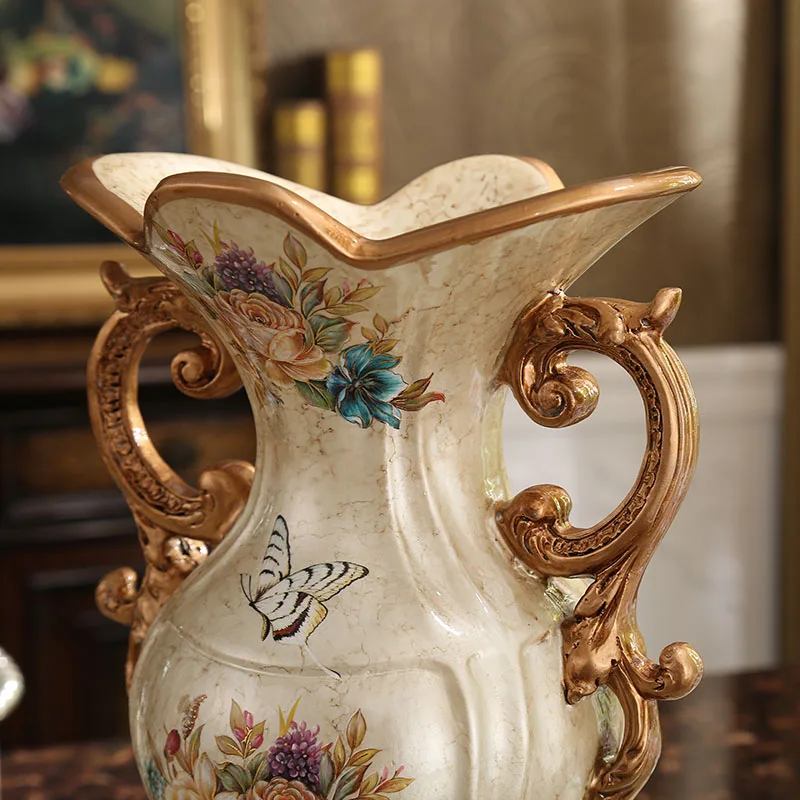 European vase ornament, living room flower arrangement, retro luxury home entrance TV cabinet, dining table floral decoration