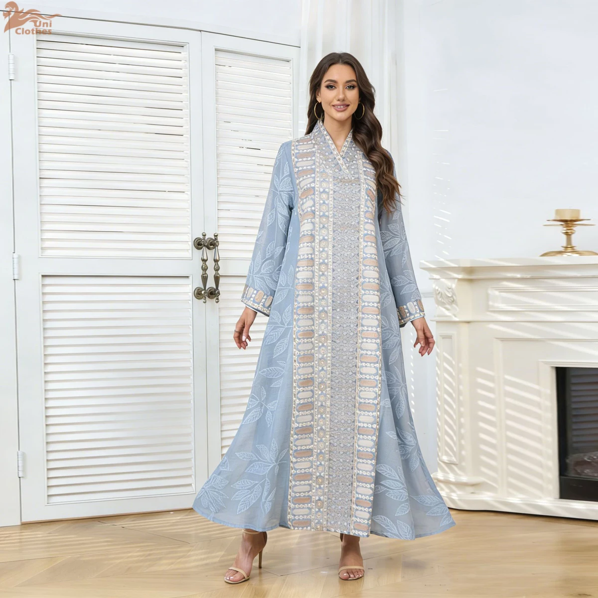 

Абайя-кафтан Zahraa Ramadan Dubai с пайетками и вышивкой, V-образный вырез, макси-платье, стильная марокканская женская одежда