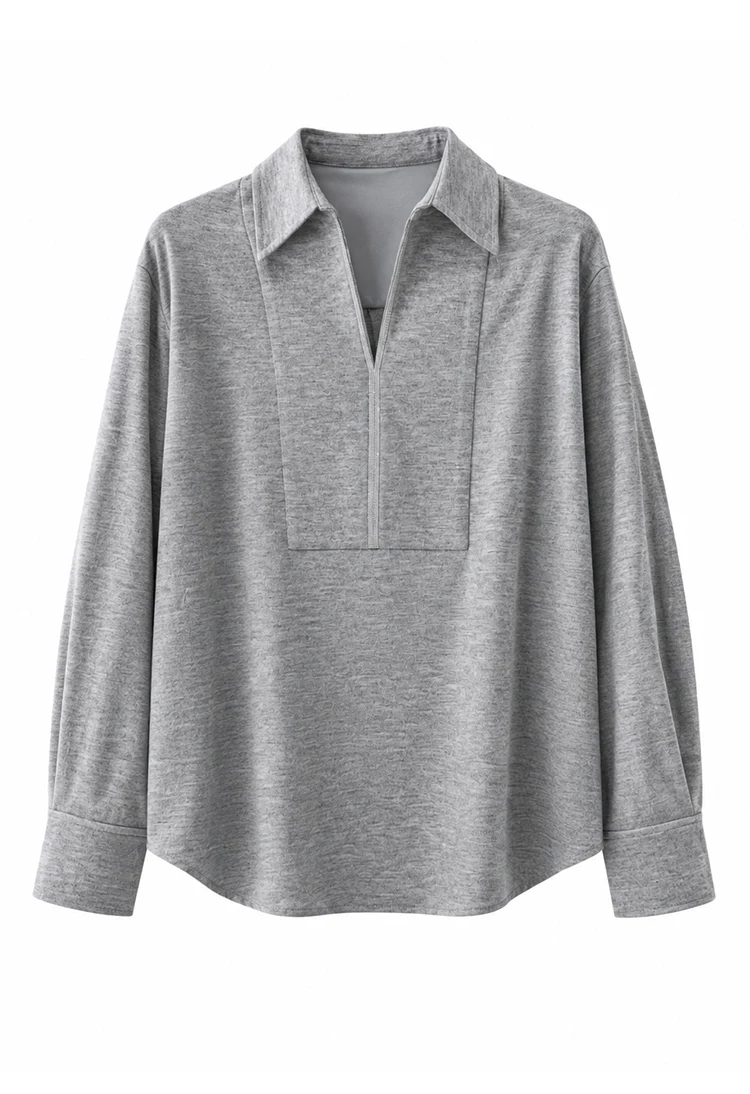 KL9623942 Damen-Pullover aus Wollmischung mit Polokragen, V-Ausschnitt, Ketten-Reißverschluss vorne, Oversized, elegant, für den frühen Herbst – Detail 15