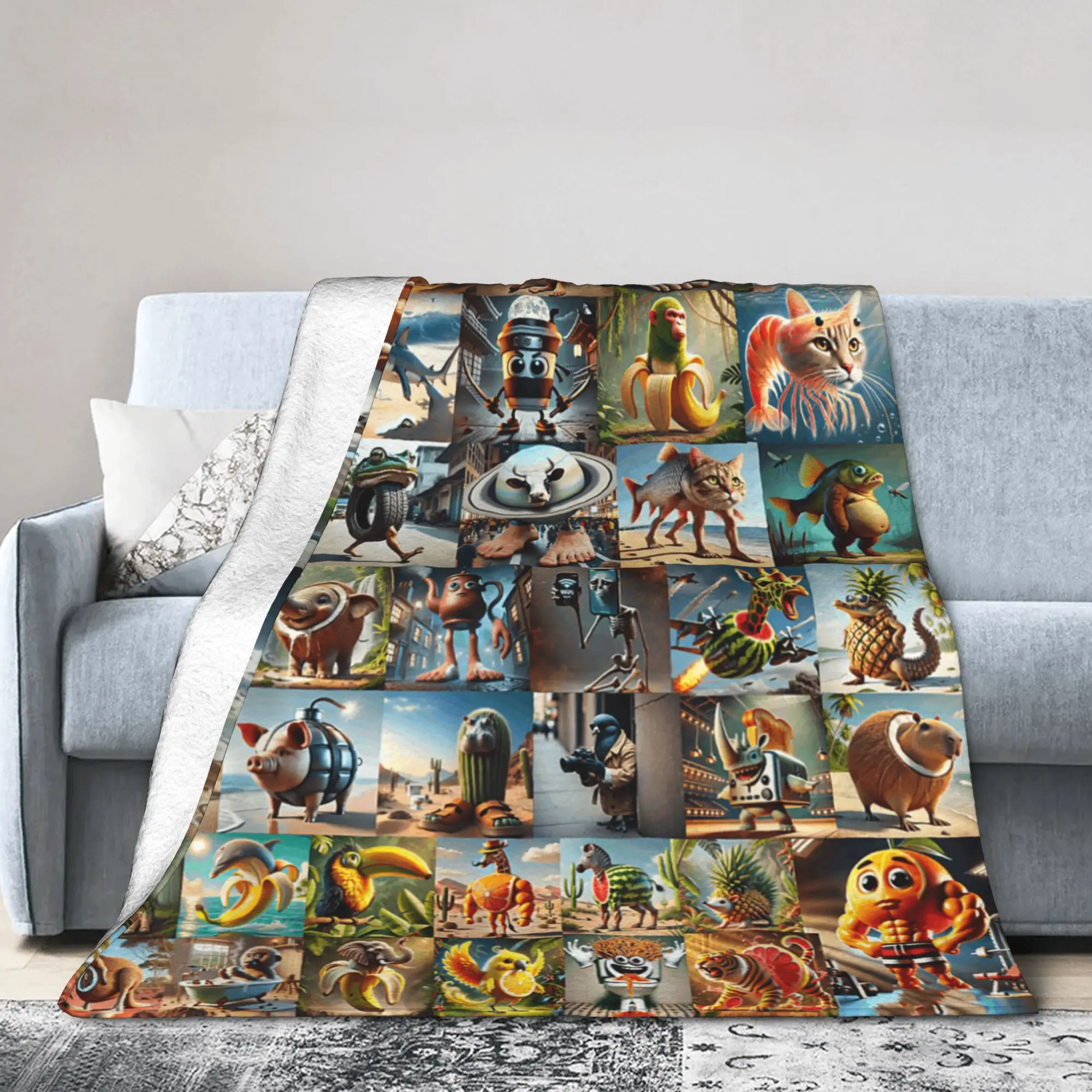 Warm Soft Blanket Funny Italian Brainrot Memes Compilation Bedding Throws Flannel Bedspread For Couch Chair Sofa Bed Bed Cover